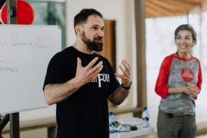 Guthrie leading a session at the conference in the Amazon jungle