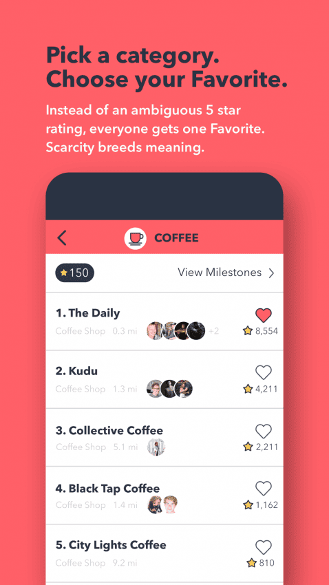 Taste Screenshot, showing local coffee shops
