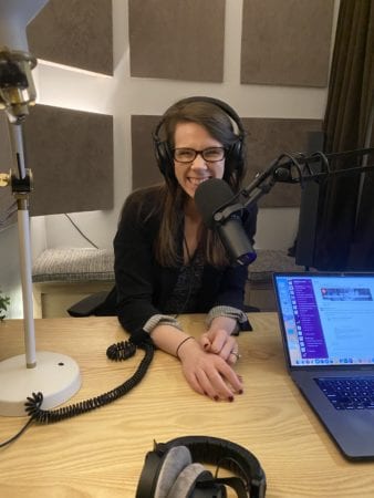 Hope Cooper Buckner recording podcast