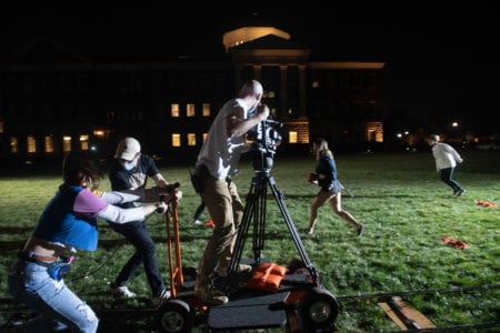students using film equipment